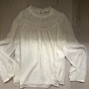 J. Crew Ivory Swiss Dot Ruffled Yoke Long Sleeve Blouse